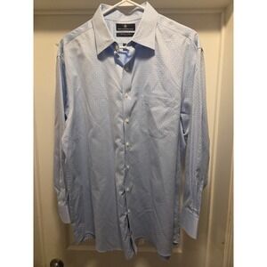 Hart Schaffner Marx Mens Blue Pima Cotton Long Sleeve Dress Shirt Size 17.5/33